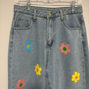 Colorful Floral Daisy Y2K Boho Wide Leg Jeans